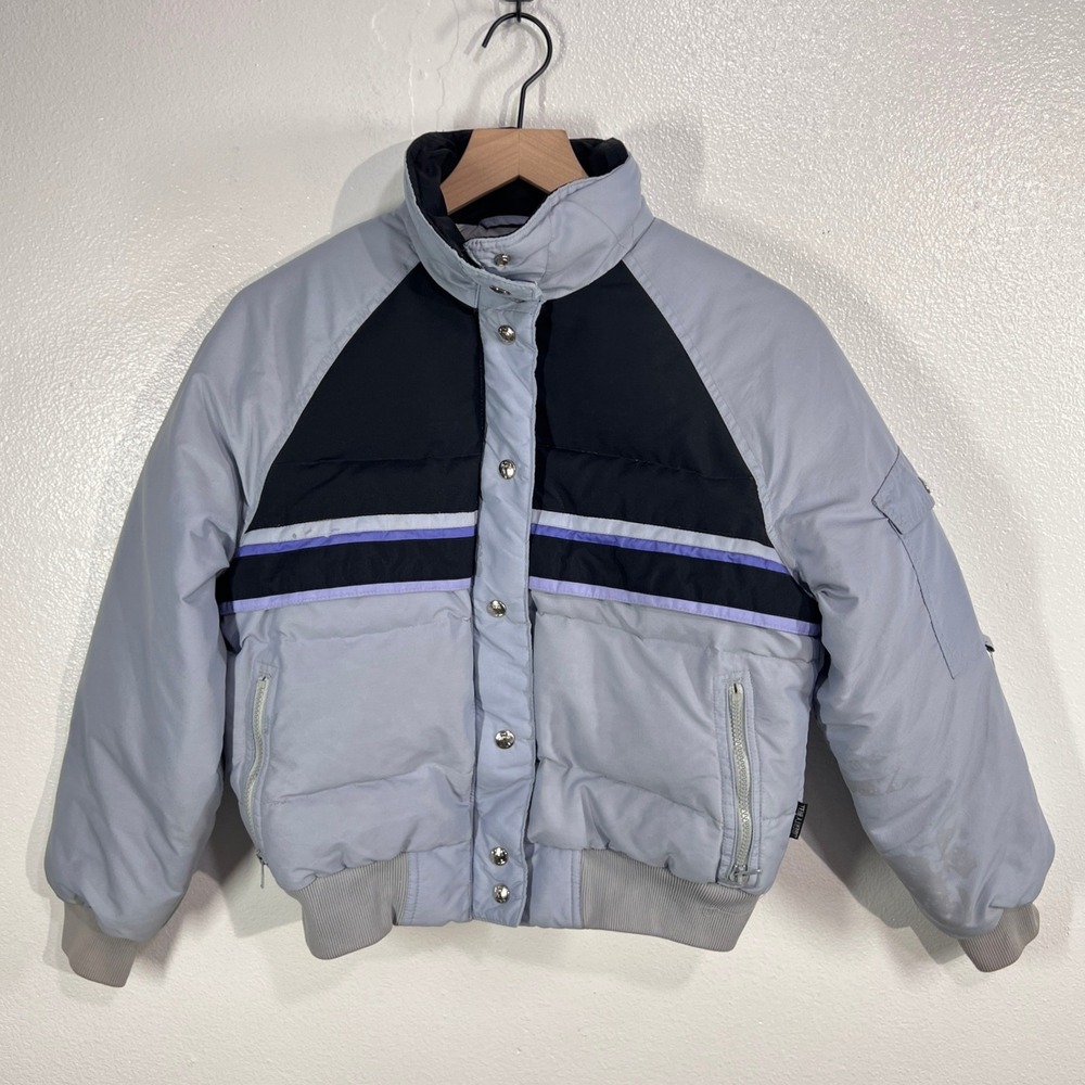 Vtg. LibertyBell Ski Jacket Youth Size 9/10 Puffer Down Feather Light Blue Black